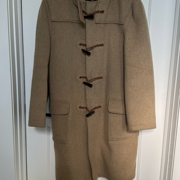 VTG Gloverall Wool Duffle Coat Tartan Lined Jacket Camel Size 42L Horn Toggle - Picture 8 of 9